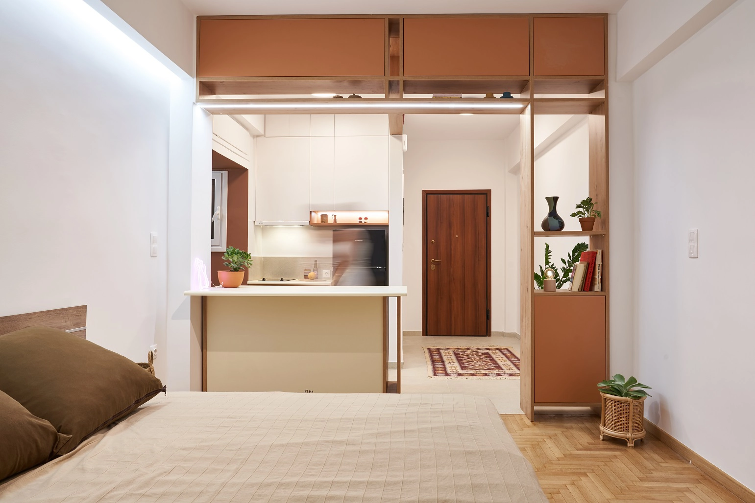 View from the bedroom to the kitchen